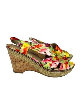Naturalizer Lulianna Cork Wedge Sandals Shoes Size 7.5M Yellow Floral Summer